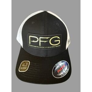 Columbia PFG Hooks Mesh Ball Cap High Crown Flexfit S M Black White Fishing Gear